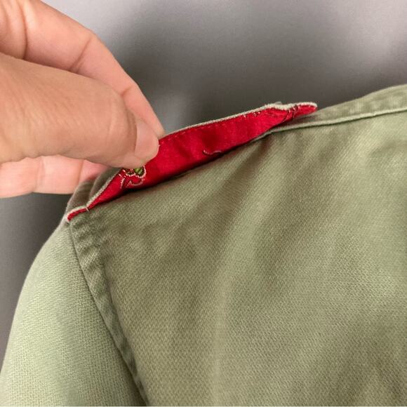 Abercrombie & Fitch jacket medium military Y2K green Asian brocade Bella Swan - Picture 13 of 15